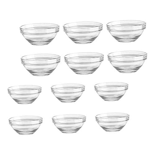 COOLHIYA 12pcs Glass Ramekins High Temperature Resistant Multi-function Dessert and Pudding Bowls Clear Small and Large Serving Bowls for Kitchen Microwave and Fridge Safe for Salads and