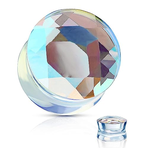 Jauges d'oreille double selle en verre 12MM Aurora Borealis plug écarteur lobe
