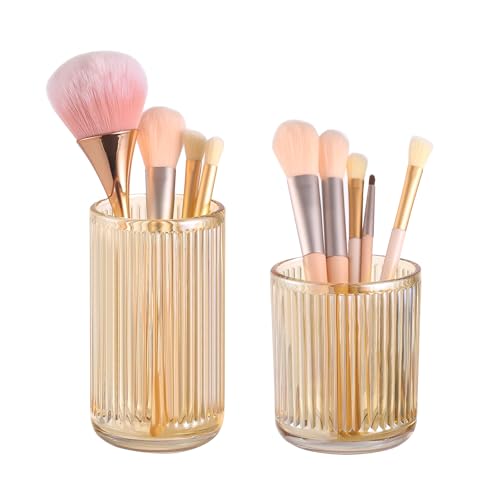 Image of DASITON Makeup Brush Holder Organizer, Crystal Glass Makeup Brushes Storage Holder, Vintage Make Up Brush Cup for Vanity, Pen Pencil Holder for Desk, Toothbrush Holders for Bathroom (Coffee SL)