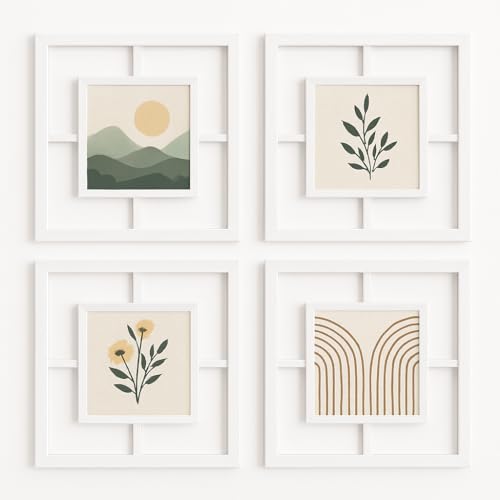 Set 4 marcos de fotos múltiples pared – Collage decorativo blanco con molduras elegantes para hogar, salón o mural decorativo