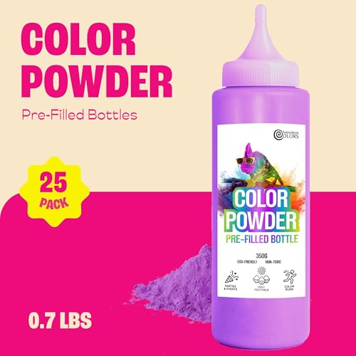 Chameleon Colors Pre-Filled Color Powder Squeeze Bottles, 25 Pack, 10 Colors, Gender Reveal Powder, Great for Color Runs & Wars, Holi, Photo Shoot, 350g Each by Chameleon Colors - Used condition - Image 2