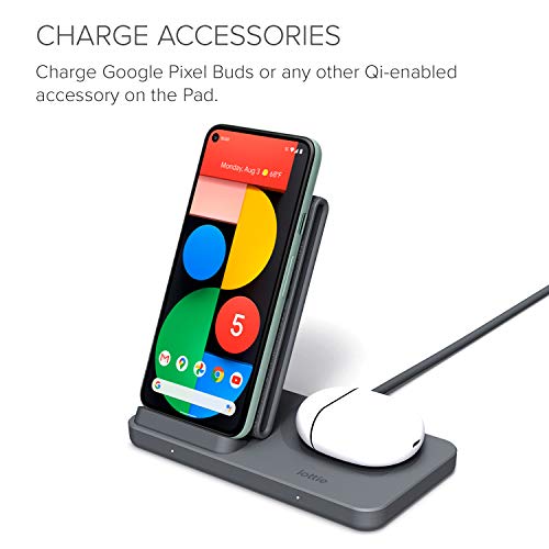Iottie Ion Wireless Duo Certified By Google 10W Stand + 5W Pad Qi-Certified Charger | Made For Google | Compatible With Google, Google Pixel, Pixel Buds | Includes Power Cable & Adapter | Dark Grey #TOP2