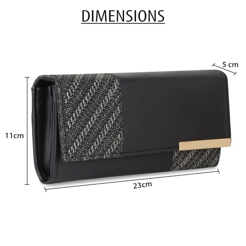 Image of Wallet for Women Girls Stylish Floral Faux Leather with Phone Space Coin Compartment Mobile Storage 4 Card Slots Holder Cash Zip Pockets Hand Clutch for Daily Use Ladies Long Purse (Blacck)