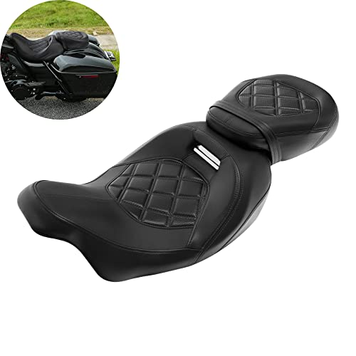 SLMOTO Two-up Front Rear Seat for Harley, Detachable Motorcycle Driver & Passenger Motorcycle Seat Fit for Harley Touring Road King Street Glede Special FLHRXS Black - Thumbnail 2