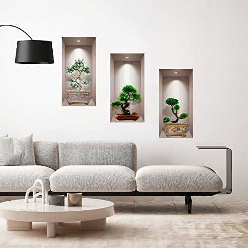 3D-Aufkleber, selbstklebend, 3D-Effekt, japanischer Bonsai, Wandsticker für Schlafzimmer, Erwachsene, 3D-Wandaufkleber, Wohnzimmer, Wandaufkleber, Motiv: Trompe des Auges, Schlafzimmer, 60 x 90 cm