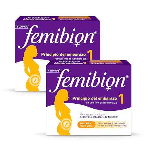 Femibion 1 Suplemento - 28 comprimidos, conjunto de 2 unidades (56 comprimidos no total), ácido fólico, metafolina e DHA - suporte nutricional para gravidez e pré-conceção, sem glúten - sem lactose