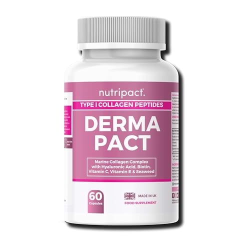 Collagen Capsules for Hair, Skin & Nails – Marine Collagen Complex with Hyaluronic Acid, Biotin, Vitamin C & E – 60 Capsules- Derma Pact by Nutripact