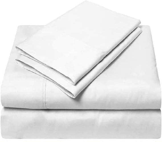 Rajlinen King Size 4 Piece Bed Sheet Set- 100% Cotton Bedding Sheet Set- Hotel Luxury Bed Sheets Deep Pocket up to 15- Wrinkle, Fade, Stain Resistant (King,White)