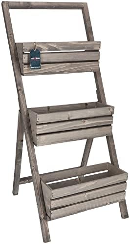 KOTARBAU® Escalera de Madera para Plantas, Estantería de 3 jardineras, Huerto Vertical, Jardinera Vertical, Huerto Urbano, Maceteros de Madera, Gris, Estantería para Plantas, Cama elevada de jardín