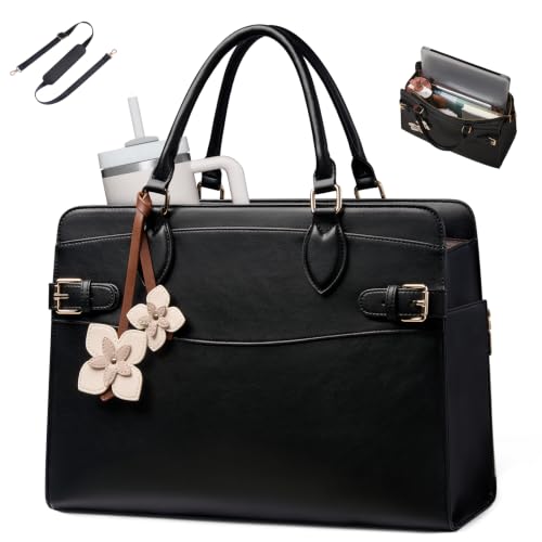 LOVEVOOK Sac Cabas Femme Sac a Main, Sac Ordinateur 15,6 Pouces | Sac De Travail Bandoulière En Cuir PU, Sac Multifonction Pour Bureau, École, Enseignante, Affaires Et Voyage, Noir