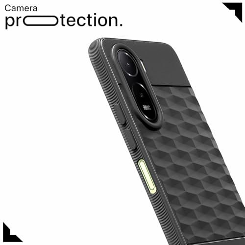 Image of Pikkme Back Cover for Redmi A7 Pro /Poco C85x 5G Camera Protection 3D Hexa Cube Design Silicone Protective Bumper Case (Black)