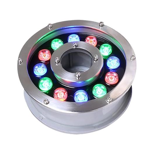 QICBYING Incasso Faretto Subacquei - Lampada A LED Ad Anello per Fontana, Faretto per Laghetto da 12V, Lampade Subacquee Impermeabili IP68, Luce per Piscina con Foro Centrale(Warm White,6W)