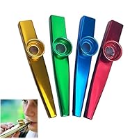 4 Stück Kazoos, Kazoo Instrument, Kazoo Metall, Geeignet für Kinder, Erwachsene Und Musikanfänger, Kinder Party Favors Geschenke(Gold/Grün/Rot/Blau)
