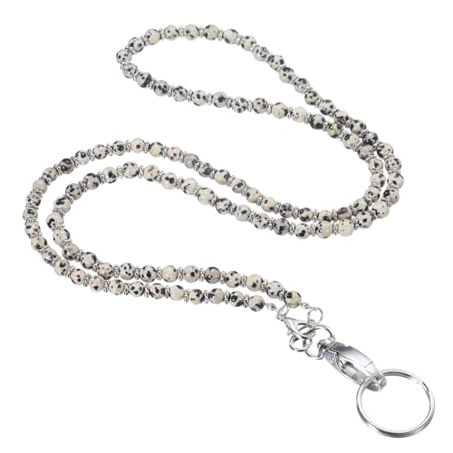 uxcell Beaded Lanyards for ID Badges 34.6" Teacher Lanyard Milky White | ID Badge with Clips for Women Cute Teacher Gifts Chains Keychains