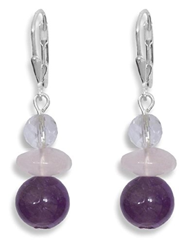 Preisvergleich Produktbild ERCE Amethyst, Bergkristall, Rosenquarz Edelsteinschmuck Ohrringe, 925 Silber