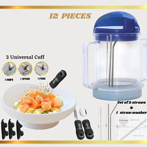 Adaptive Utensils Spill Proof Cups For Adults | Set Of 5 Pcs With Stainless Steel Straws And Dishwasher | Adult Sippy Cup Lowers And Lifts | Without The Use Of Thickeners. #TOP4