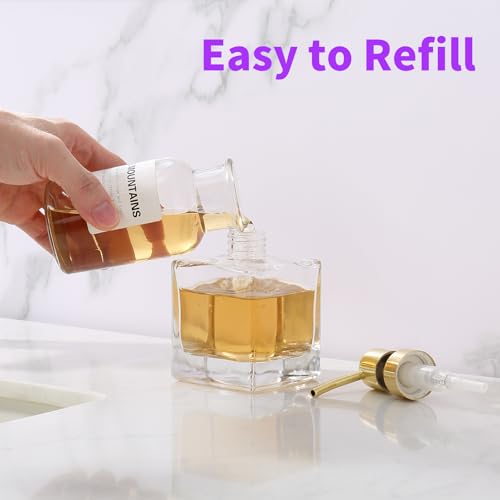 Image of Square Bathroom Soap Dispenser Brushed Gold, Glass Bottles with Stainless Steel Pump 8.4 OZ Cube Liquid Soap Dispenser Hand Kitchen