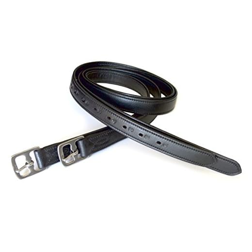 54" / 60" New 1" Super Soft English Stirrup Leathers Black/Havana (Black, 54" x 1")
