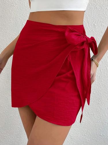 Solid Color Wrap-Around Knot Front Skirt Casual Basic Women's Summer Casual Vinage Skirt3