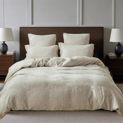 Simple&Opulence 100% Linen Duvet Cover Set, 3 PCS Natural French Flax Linen Duvet Cover Queen Size, Breathable Soft Comfy Linen Bedding Comforter Cover with 2 Pillowcases(Linen, 88