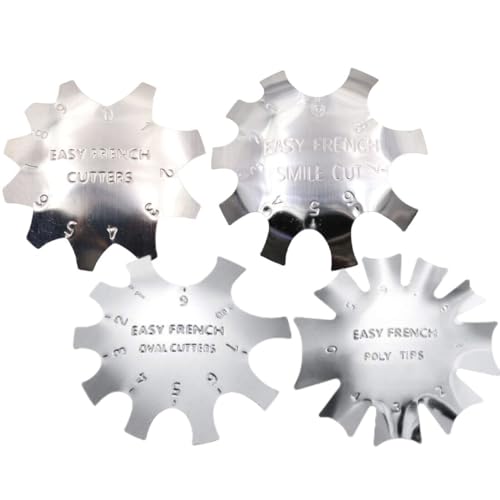 WeddHuis Juego de herramientas de manicura French Smile Line de 4 piezas, plantilla de uñas de acero inoxidable, recortador de bordes de uñas, cortador de bordes de metal