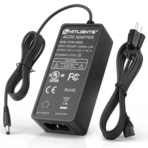 Image of HitLights 12V 5A Power Supply Adapter Converter Transformer, AC 100-240V to 12V DC Power Supply, 12 Volt Power Supply with 5.5x2.1mm Jack Converter for 5050 3528 LED Strip, CCTV Camera, Router
