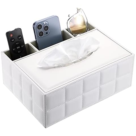 BTSKY Caja de pañuelos rectangular de piel sintética para el hogar con caja de almacenamiento de control remoto Cover