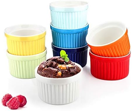Colorful Ramekin Bowls 8 PCS,4 OZ Bakeware Set for Baking and Cooking, Oven Safe Sleek Porcelain Ramikins for Pudding, Creme Brulee, Custard Cups and Souffle Small instant table tray