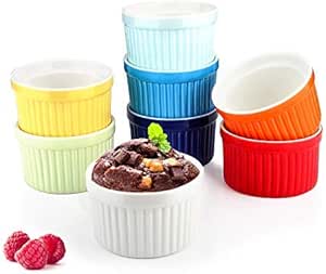 Colorful Ramekin Bowls 8 PCS,4 OZ Bakeware Set for Baking and Cooking, Oven Safe Sleek Porcelain Ramikins for Pudding, Creme Brulee, Custard Cups and Souffle Small instant table tray