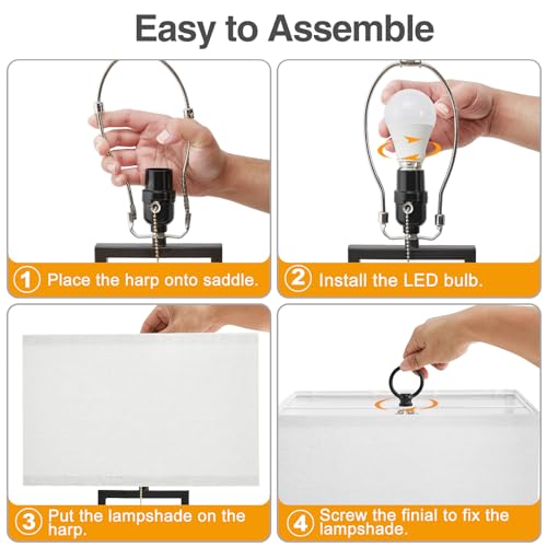 24\'\' Table Lamps Set of 2 - Desk Lamp & Bedside Lamp, 3-Color Temperature, USB C+A Ports, Modern Nightstand Lamps for Bedroom, Living Room, Home Office, Pull Chain Switch, Includes 2 LED Bulbs - Thumbnail 6