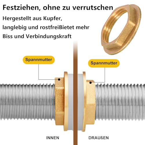 QZKJQDD 4 Stück Flansch Sechskant Sicherungsmuttern, Flanschmutter 3/4 Zoll Mutter, Innengewinde Messing Sechskantmutte, für Wasserhahn, Waschbecken, Flanschmutter Sanitärarmaturen Zubehör