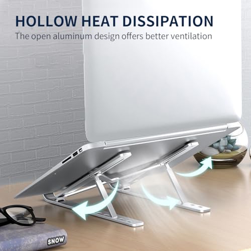 حامل لابتوب من الألومنيوم للمكتب اي سي في قابل للتعديل بـ 6 زوايا نوت بوك مريح وقابل للطي متوافق مع أجهزة اللابتوب والايباد حتى 15 بوصة