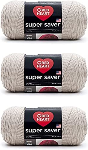 Image of Red Heart Super Saver Oatmeal Yarn - 3 Pack of 198g /7oz - Acrylic - 4 Medium (Worsted) - 364 Yards - Knitting /Crochet