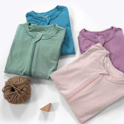 Teach Leanbh Baby Boys Girls 2 Pack Bamboo Viscose Pajamas with Mitten Cuffs 2 Way Zipper Long Sleeve Romper Sleep and Play4