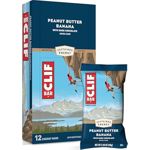 Clif Bars - Energy Bars - Peanut Butter Banana Dark Chocolate - Made with Organic Oats - Plant Based Food - Vegetarian - Kosher (2.4 Ounce Protein Bars, 12 Count) Packaging May Vary