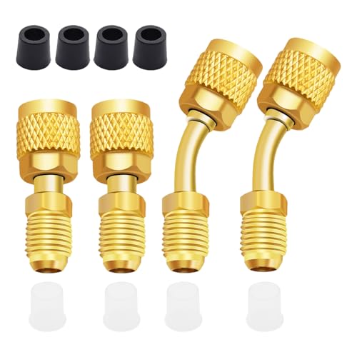 Schlauchverbinder- Adapter für Mini- Split | Adapter für Vakuumanschluss zum Aufladen, von 5/ 16 Zoll Buchse auf 1/ 4 Zoll männlich, 4 Stück (1 Set) | gerade und eckige Adapter Co-7