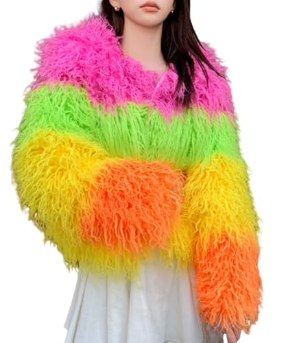 LISHUVICKSIONSTU Women's Fluffy Faux Fur Cropped Jackets Tops,Shaggy Short Parka