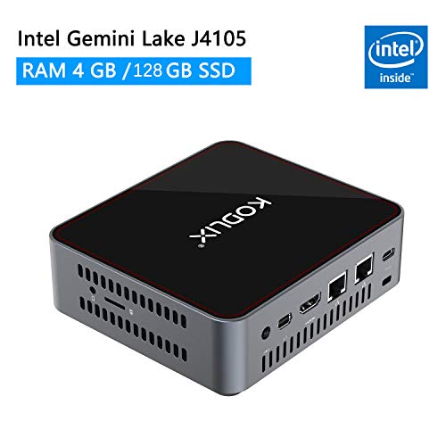 Mini PC Intel Gemini Lake J4105(up to 2.5 GHz) 4GB LPDDR4+ 128GB eMMC 4C/4T Mini PC, HDMI 2.0a/Mini DP/USB-C Output, 4K HD, 2.4G+5G Dual Wi-Fi, BT5.0, 2.5''HDD&SSD, 2XGigabit Ethernet