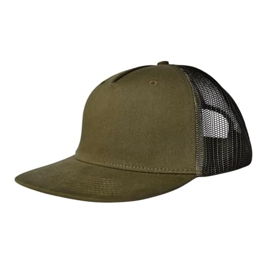 CYGTE M-L, XL-XXL 5-Panel Mesh Back Trucker Flat Brim Hat, Olive, M/L