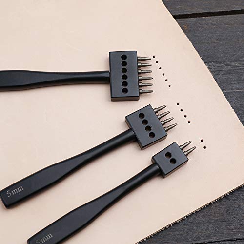 DIUDUS Leather Hole Punch, Prong Punch, Black Hole Punch Tool 5mm, 2/4/6 Lacing Stitching Punch, Round Hole Prong Stitching Chisel Set Leather Working Tools for Leathercraft by DIUDUS - Image 5