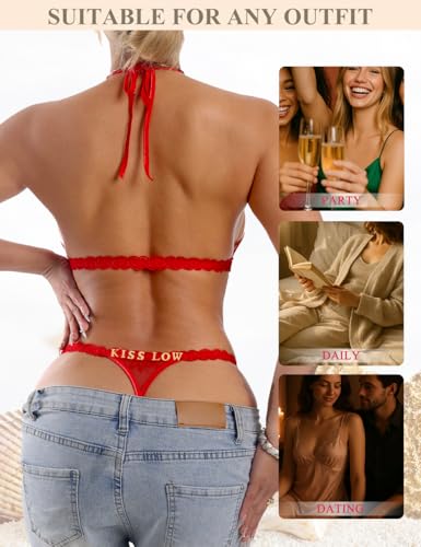 Image of Sexy Underwear for Women Lace Panties Sexy Thong with Funny Rhinestone Letters for Couple Gifts