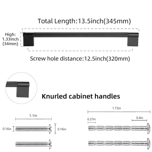 POVEFONK 6 Pack 12-5/8 inch(320mm) Matte Black Kitchen Cabinet Handles Knurled Cabinet Pulls Black Drawer Pulls Kitchen Hardware by POVEFONK - Image 2