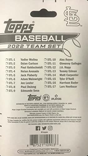 St Louis Cardinals 2022 Topps Factory Sealed 17 Card EXCLUSIVE Team Set with Yadier Molina, Nolan Arenado and Adam Wainwright Plus