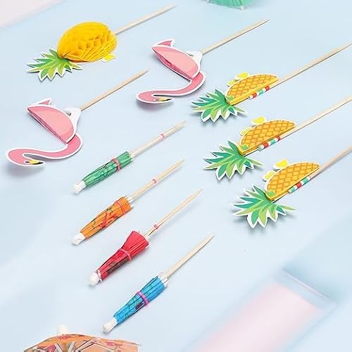 Cocktail Umbrellas Picks, 90 PCS Tropical Hawaiian Party Decorations, Drink Umbrella Picks, Pineapple Sticks and Bird Sticks for Decor Drinks, Party, Bar, Dessert, Party Decorations Supplies