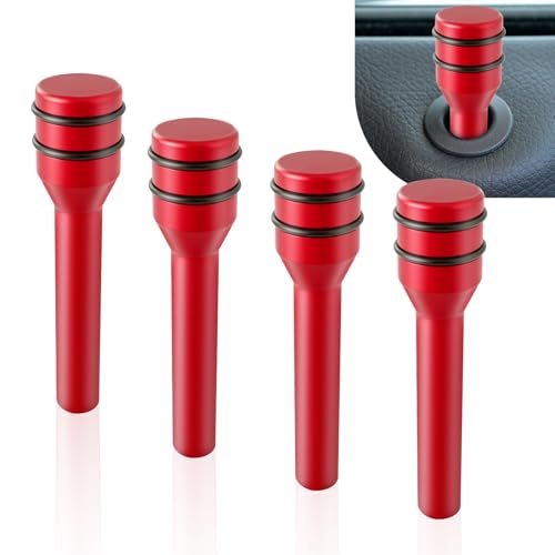 YUPIKJI Car Door Lock Knobs, Car Inner Door Pull Pins, 1.93" x 0.47" Colorful Aluminum Alloy Door Lock Cover for Auto Decorations, Door Lift Bolt Decorative Accessory Fit for Most Vehicles (Red)
