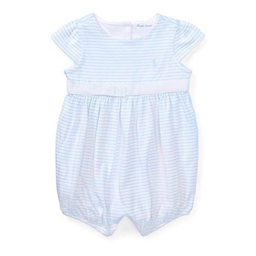 Ralph Lauren Baby Girl Striped Cotton Jersey Romper (18 Months, Beryl Blue/White) #TOP8