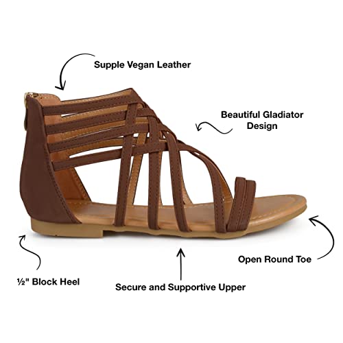 Journee Collection Womens Hanni Flat Gladiator Sandal Caged Multi-Strap Design Medium And Wide Width, Brown, 10 #TOP2