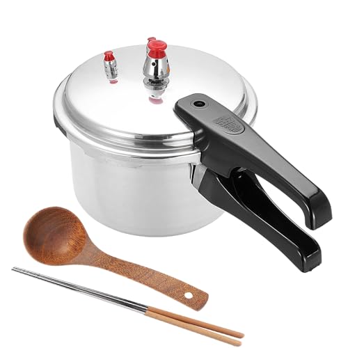Vctitil 3/4/5L Classic Aluminium Alloy Pressure Cooker Faster Cooking Soup Meats Pot,for Gas Stove Induction Cooker,with Chopsticks and Wooden Soup Spoon(20cm/7.87inch, 4L)