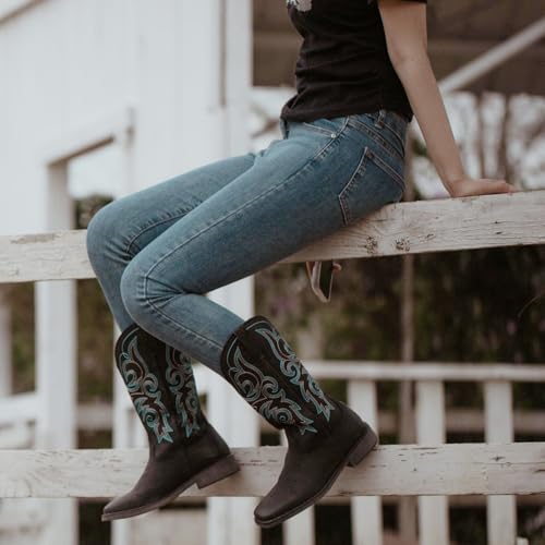 Image of J's.o.l.e Womens Square Toe Cowgirl Cowboy Boots Mid Calf with Chunky Heel Retro Embroidery Western Boots