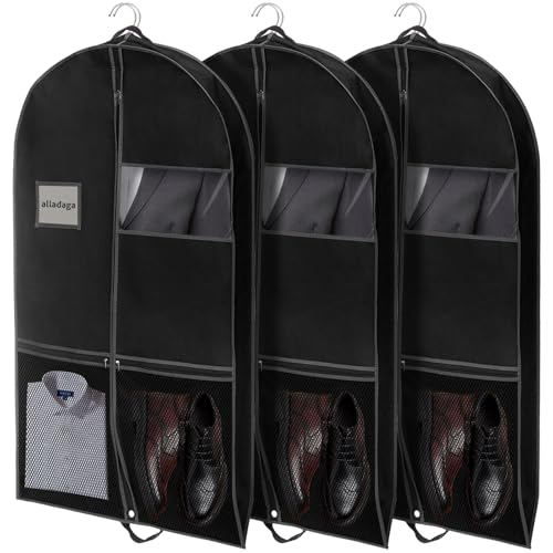 3 Pack 43\" Garment Bags for Travel and Storage, Suit and Dress Bags with Duffle Design, Ideal for Hanging Clothes, Blazers, Dresses, Coats, and Wardrobes